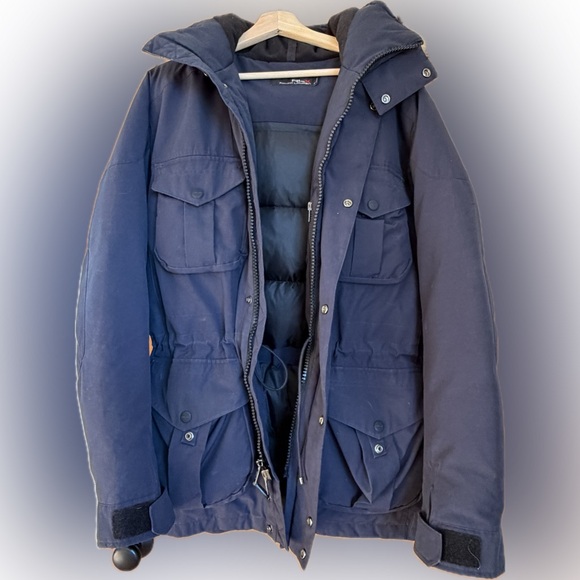 Ralph Lauren Men's Navy Puffer Jacket with Faux Fur Trim